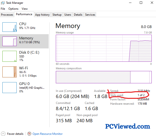 How to check the laptop RAM slots in the task manager