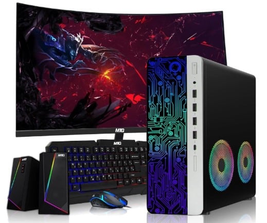 HP G4 Desktop Computer PC AMD Pro A10-9700 R7, 16GB RAM, 256GB SSD, 24 Inch Curved Monitor