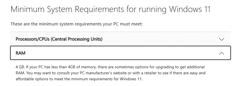 ram required for windows 11
